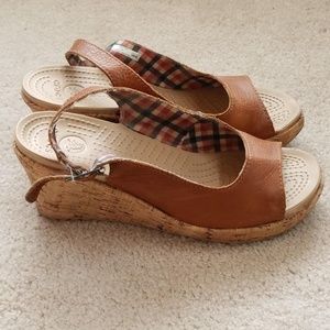 Crocs Cork Heel Slingback Wedges, Size 8